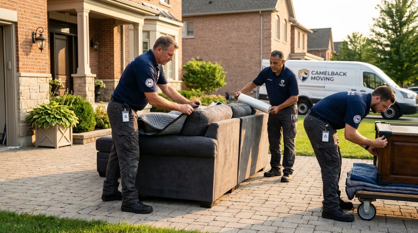 Large estate moving crew wrapping furniture in Chandler, OK