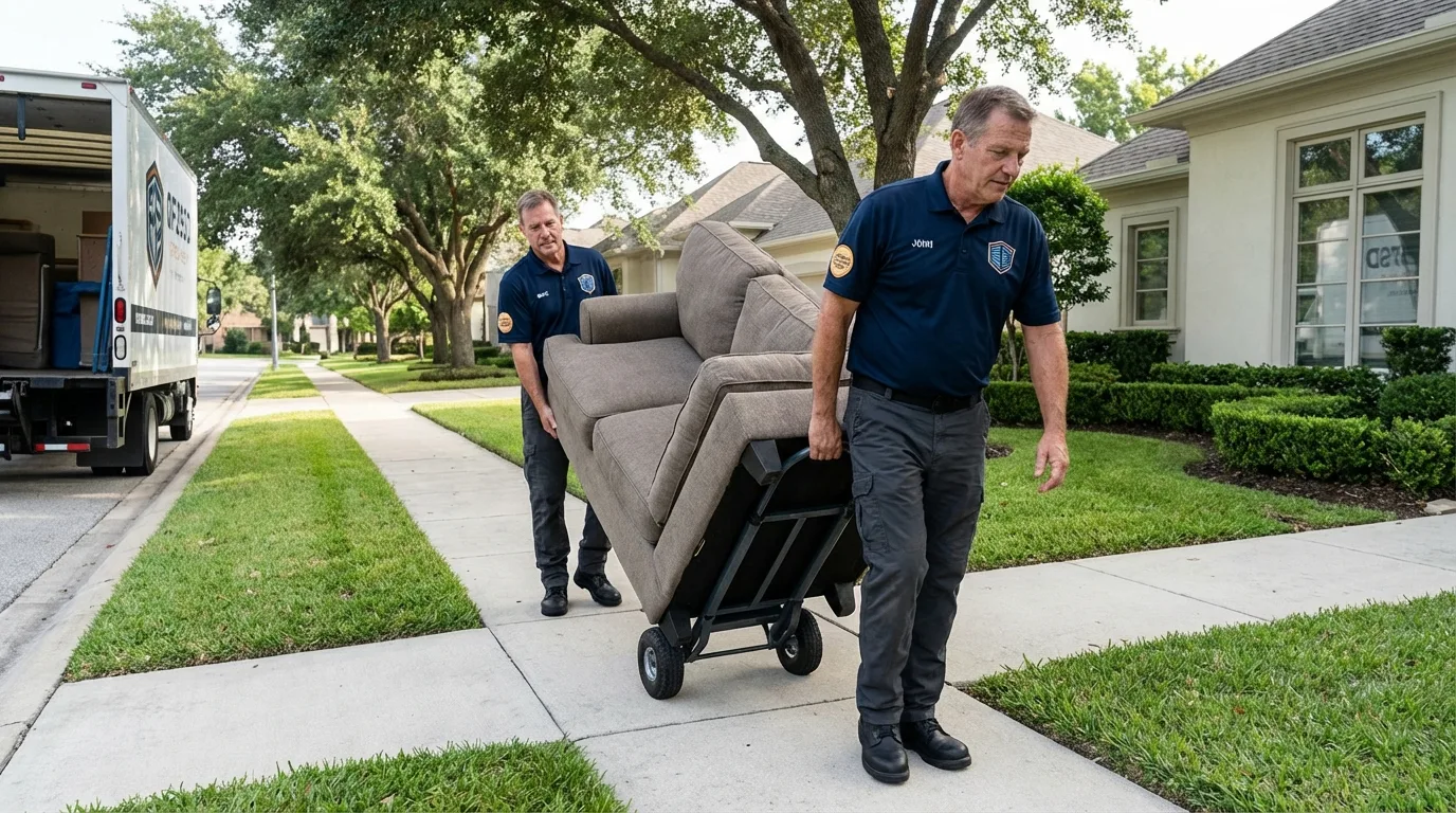 Local residential moving crew loading furniture in Chandler, OK